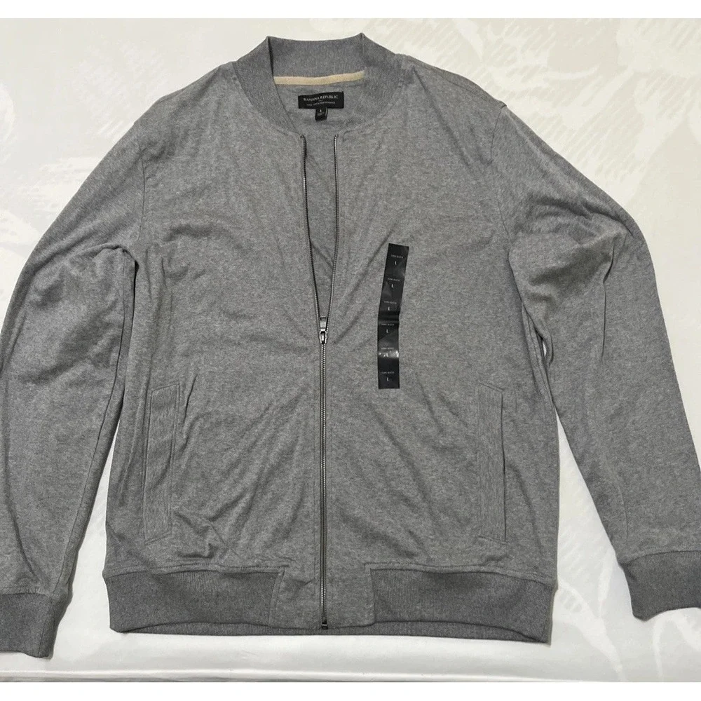 Banana Republic Luxe Touch Performance Bomber Jacket Cardigan Men's L Gray NWOT